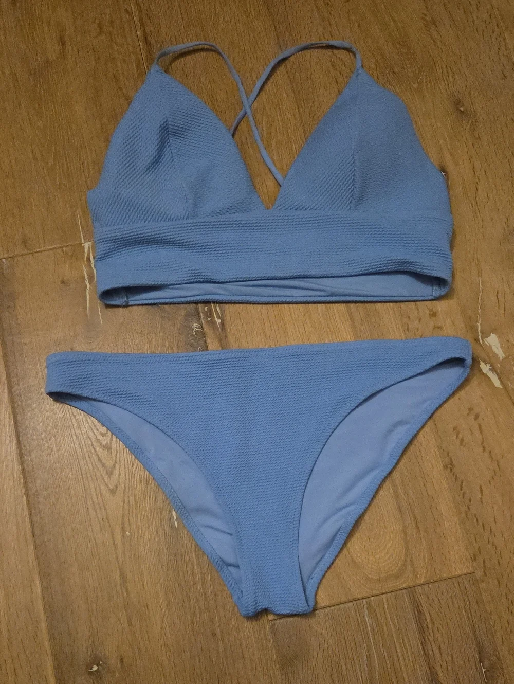H&M Sky Blue Ribbed Textured Bikini Top Bottom Set 10